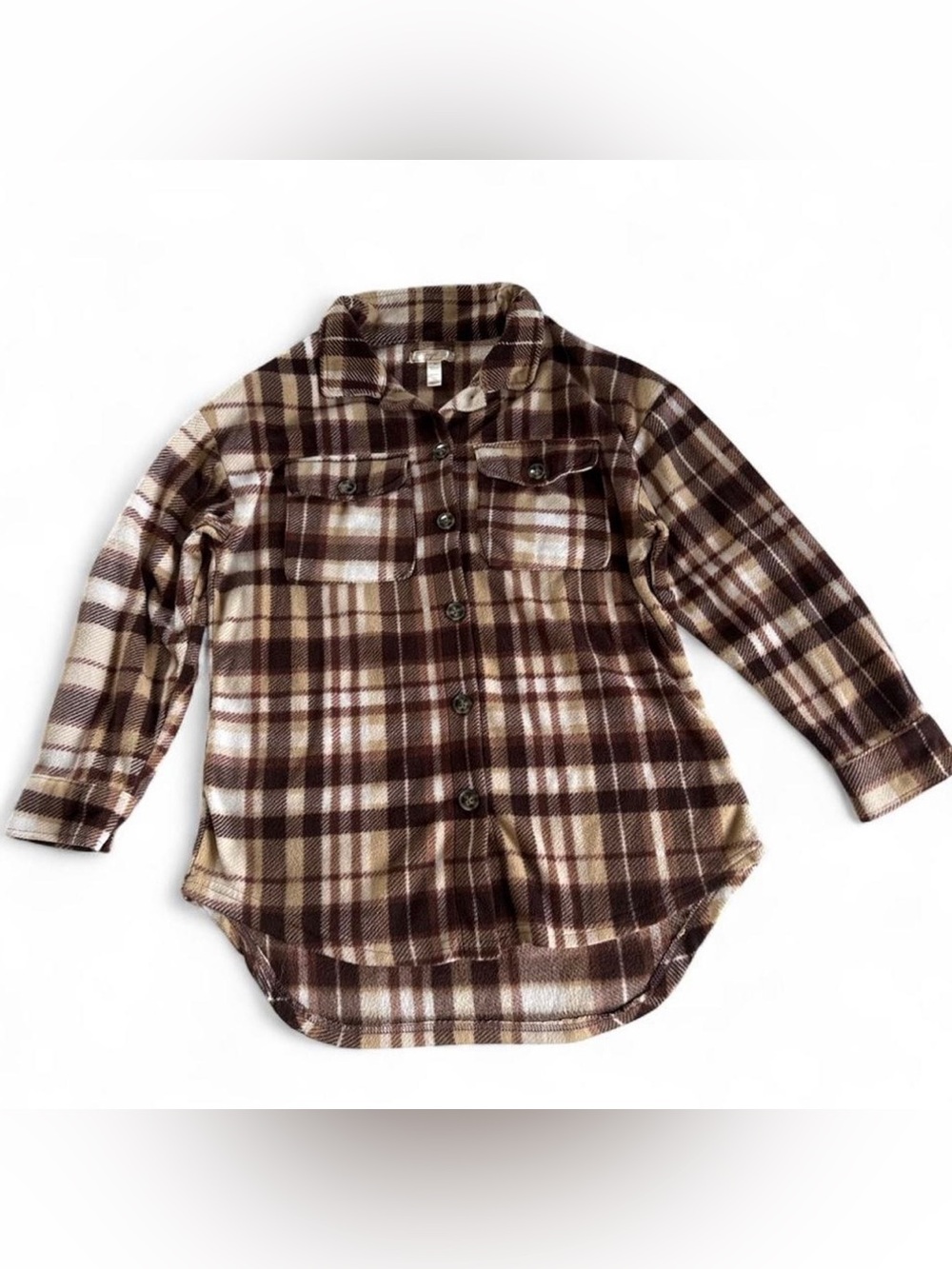 Brown Plaid Button-Up fall Flannel Shirt